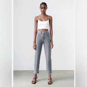 ZARA-HIGH WAIST - MOM Jean- ANKLE LENGTH —EUC-Sz 4-Gray-washed black☀️🖤​​